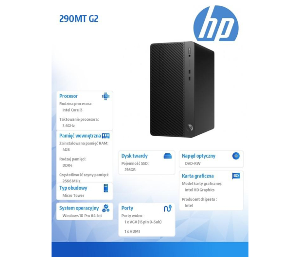 HP 290MT G2 i3/4GB/256GB SSD/Intel HD Graphics/W10 64-bitP Czarny - 1460154 - zdjęcie 2